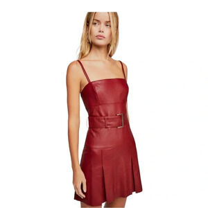 Free People Sweet Talk Vegan Leather Mini Dress Red/Rouge Size 8